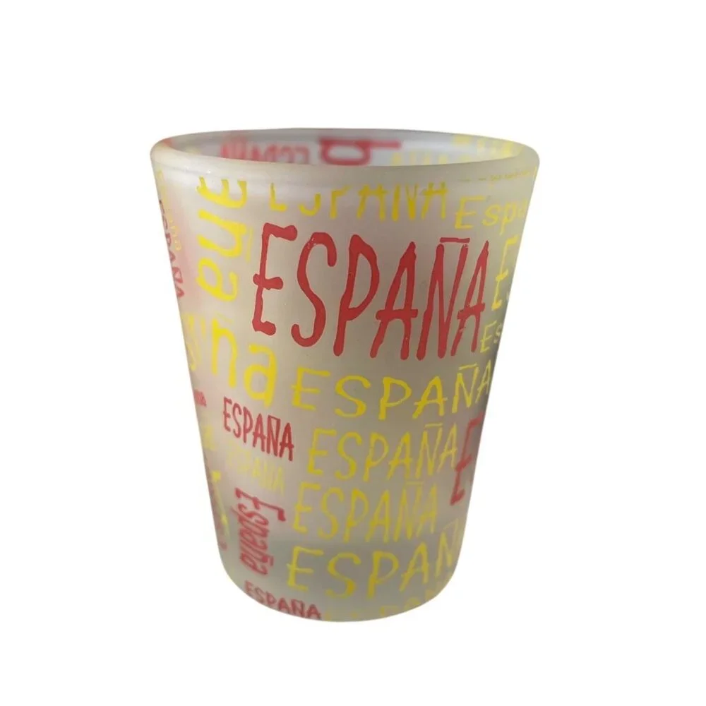España Bull Shot Glass Frosted Red Yellow Souvenir Spain Travel‎ Barware